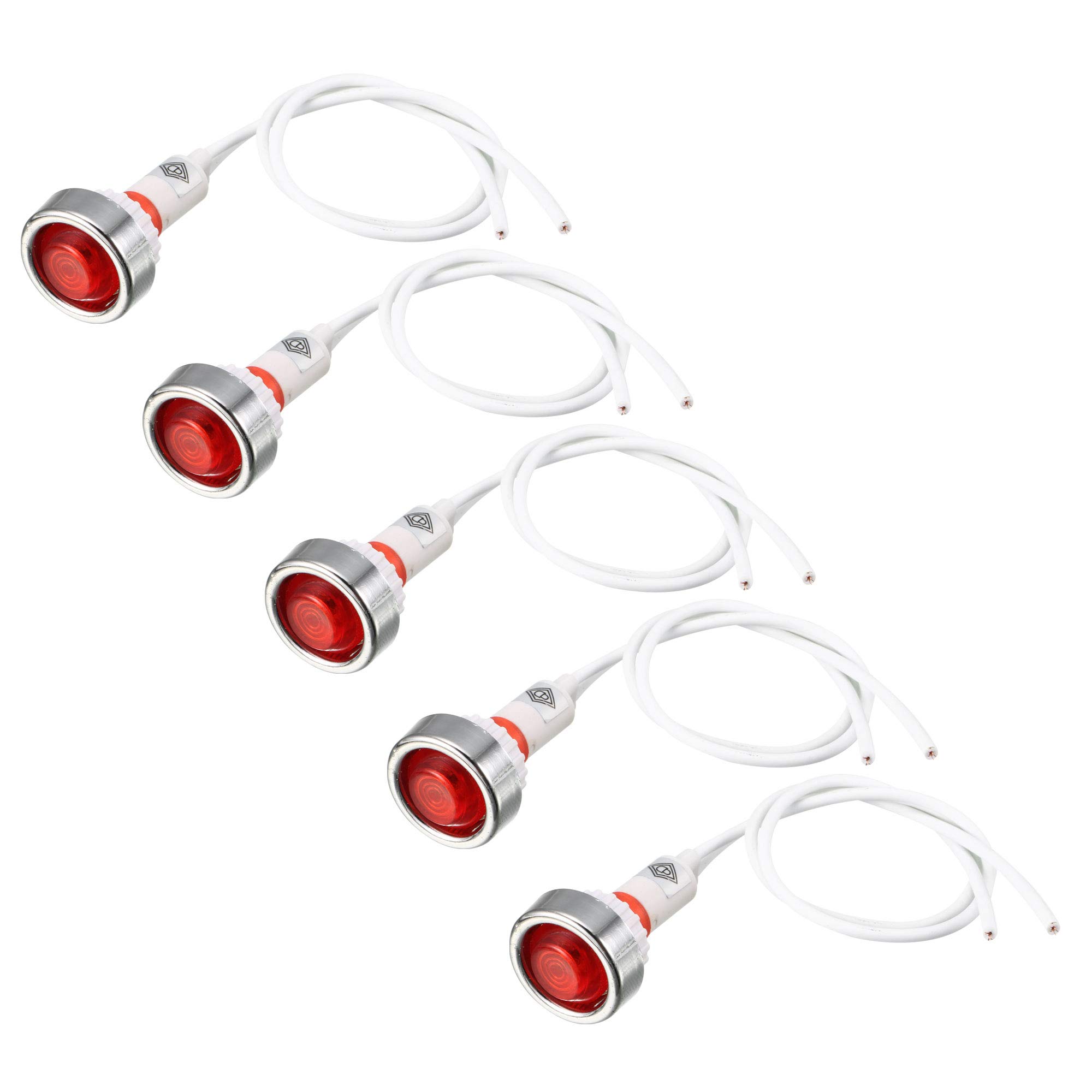 Sourcingmap 5 Pcs AC220V Neon Indicator Signal Lamps Red Light w 19cm Long Cable