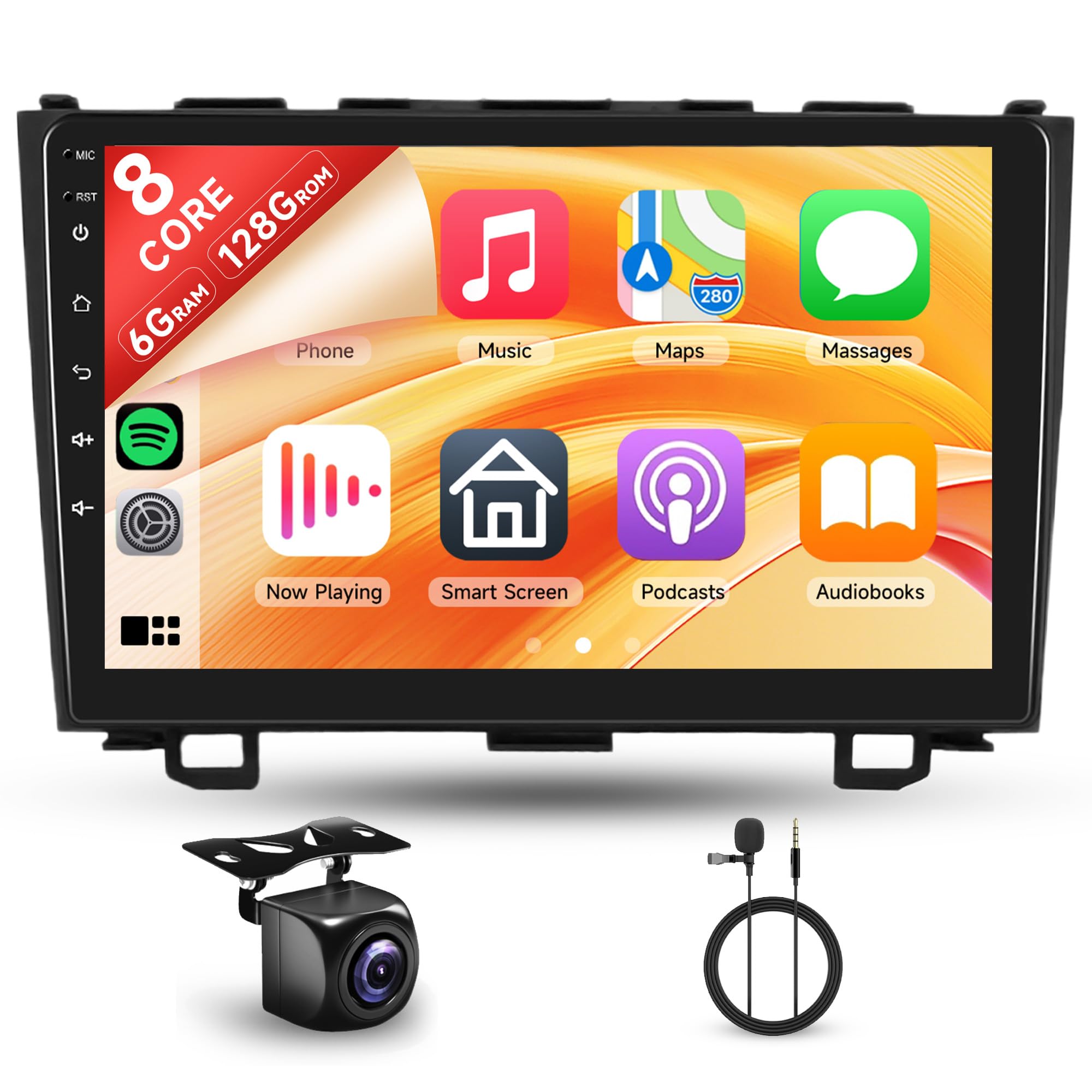 Photo 1 of 8 Core 6+128G Android Car Radio for Honda CRV 2007-2011 with Wireless Carplay Android Auto Car Stereo, 9’’ Touch Screen Head Unit Mirror Link GPS WiFi Bluetooth FM/RDS DSP Backup Camera SWC