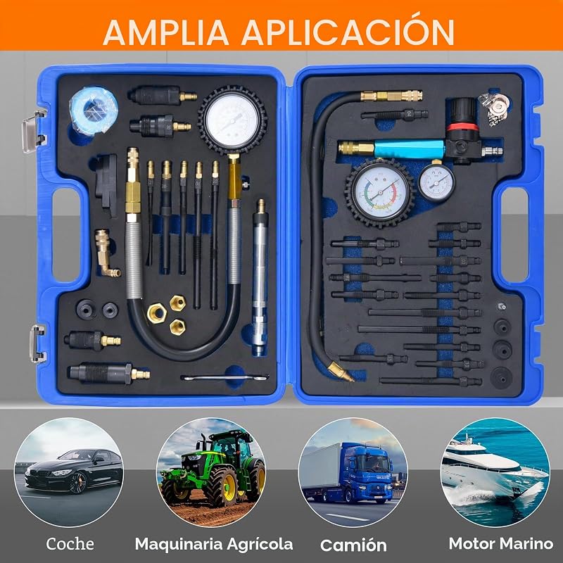 46pcs kit de teste de compressão e fugas de motores a gasolina e gasóleo, testador de compressão de motores a gasolina, testador de perda de pressão para a maioria dos carros, camiões, motociclos