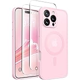 CAPRARO Magnetic Compatible with iPhone 16 Pro Case, Upgraded [Full Camera Protection] [Compatible with MagSafe] Protective Translucent Matte Women Girl Phone Case Cover, Pastel Pink