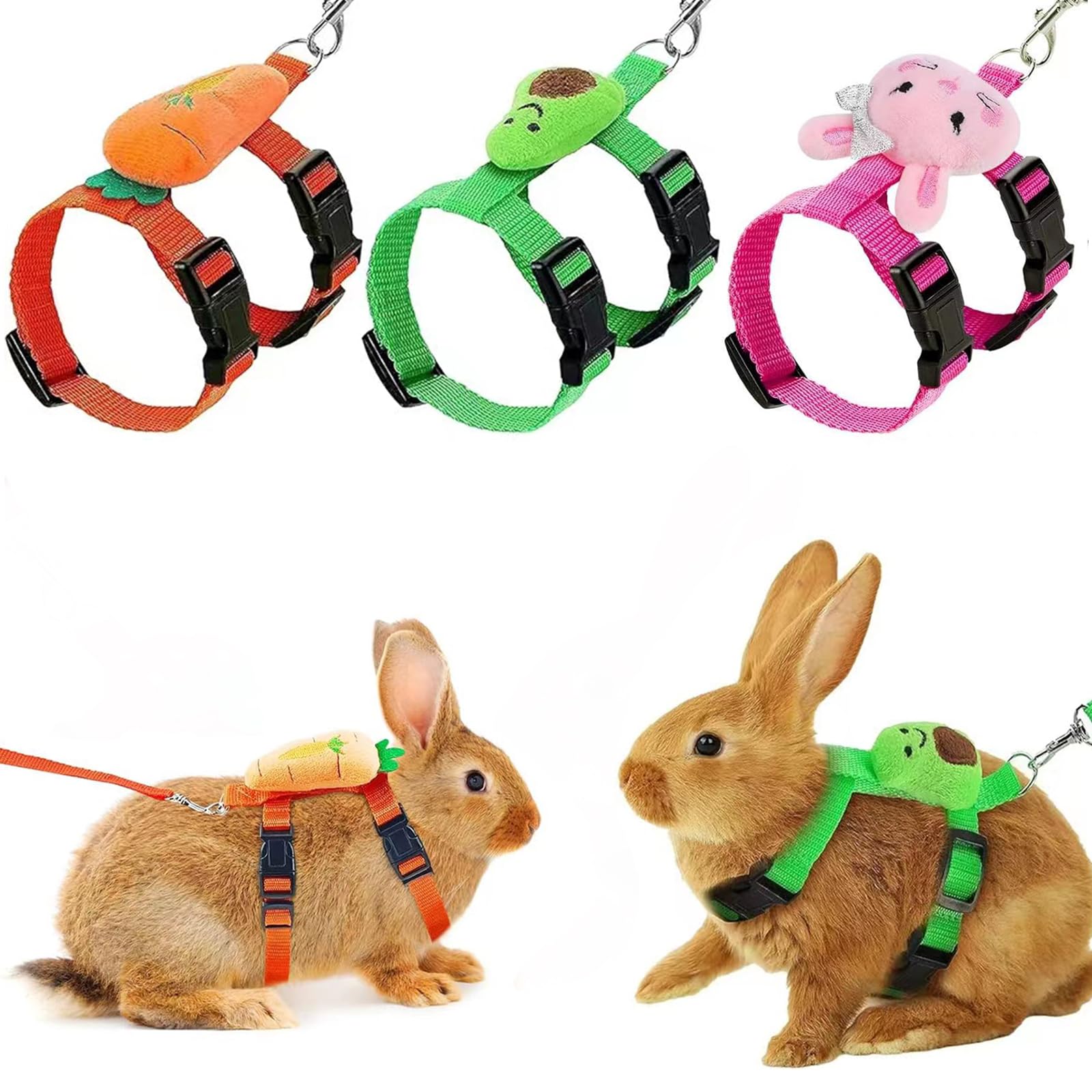 PMELCXD Rabbit Harness Leash 3 PCS Rabbit Accessories - Adjustable Rabbit Harness Leash Set - Walk Your Rabbit in Style Soft, Safe, and Fashionable