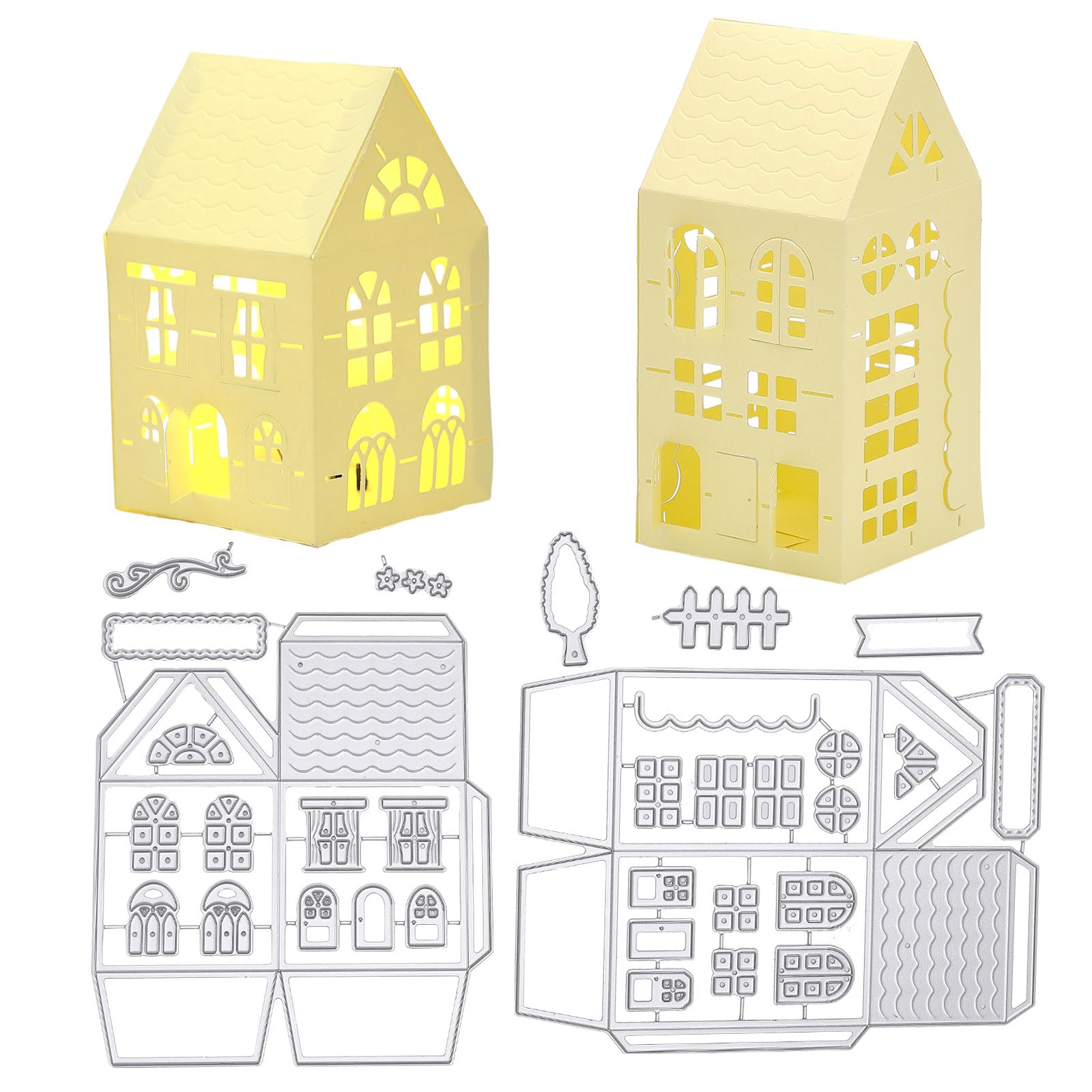 GLOBLELAND 3D House Cutting Dies Metal Building Die Cuts Embossing Stencils Template for Paper Card Making Decoration DIY Scrapbooking Album Craft Decor