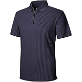 Ecosunny Men's Polo Shirts Short Sleeve Zipper Textured Knit Casual Polos T-Shirt Regular Fit Vacation Golf Shirt