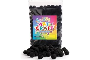 WAU CRAFTS 300 pcs 1 inch - Black Pom Poms Balls in Reusable Zipper Bag - Pompoms for Arts and DIY Project