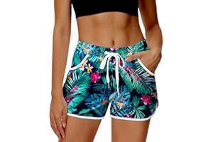 Deerose Women 4th of July Board Shorts Hawaiian Tropical Print Beach Swim Shorts with Pockets