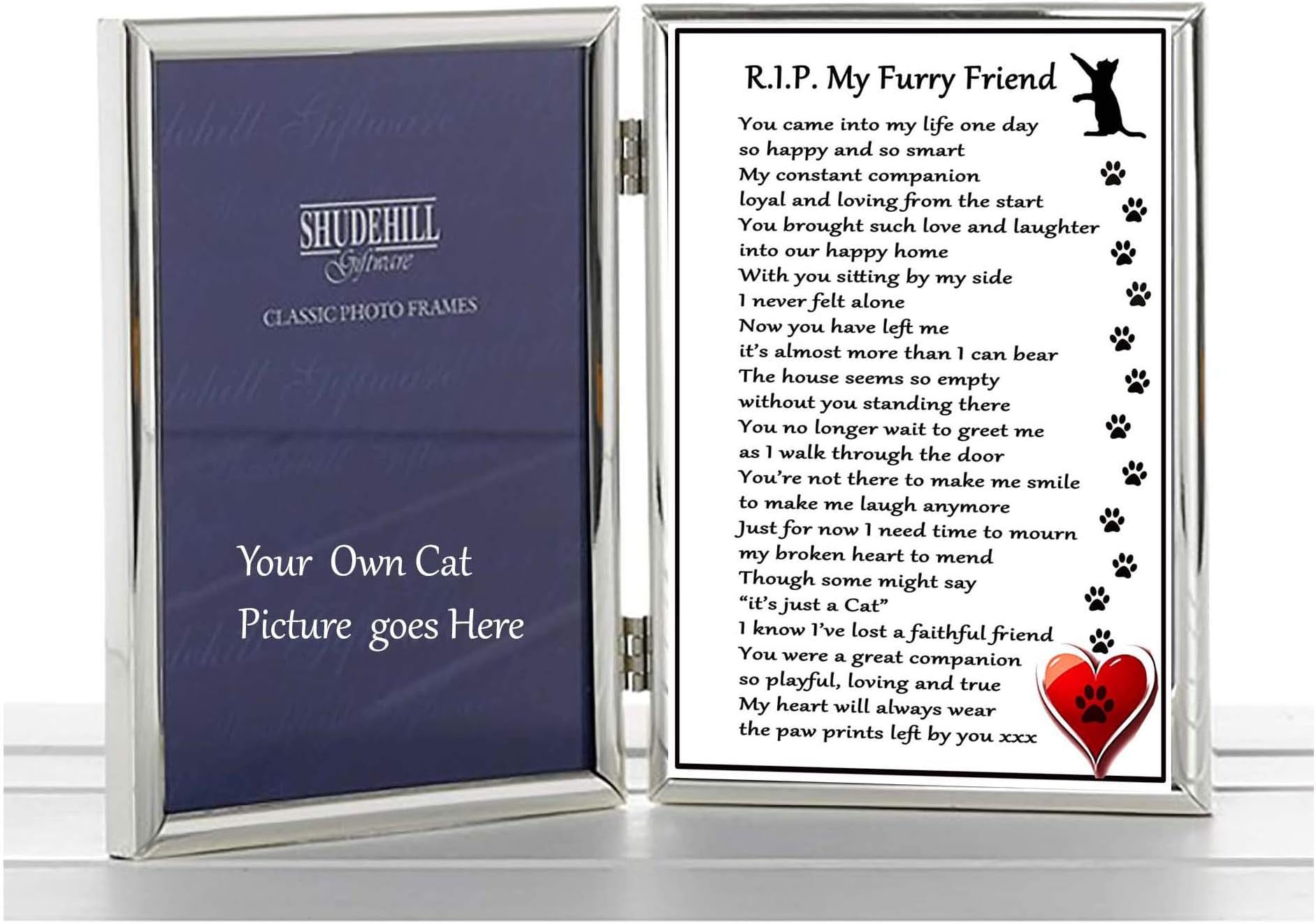 Frames CAT Bereavement Shudehill Twin Folding 6" x 4" with RIP Verse - RIP My Furry Friend - Cat loss, Sympathy, Memorial, Rememberance