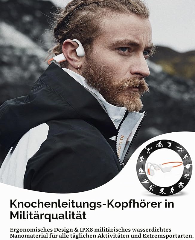 Knochenschall Kopfhörer Schwimmen, IPX8, Bluetooth 6.0, 8 GB MP3