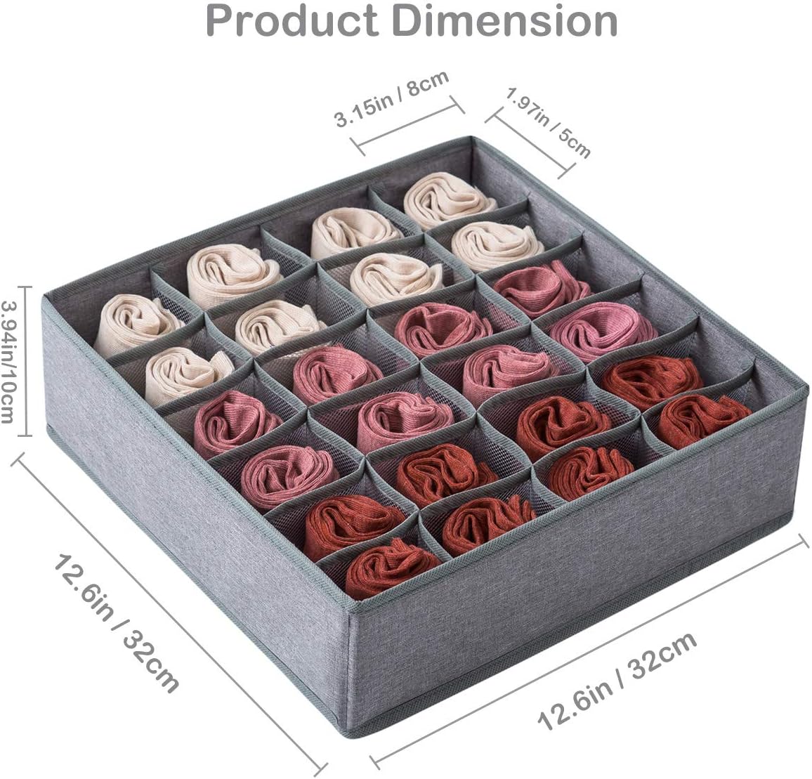 Qozary 2 Pack Closet Socks Organizer Drawer Divider, 24 Cell Collapsible Closet Cabinet Organizer Underwear Storage Boxes for Storing Socks, Lingerie, Underwear (Gray): Home Improvement
