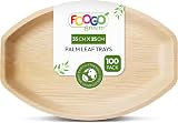 FOOGO Green 100 Disposable Palm Leaf Trays Large 14x10 Eco Friendly