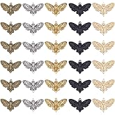 Hobbspring 30pcs 5 Colors Moth Charms Gothic Insect Charms Skull Head Moth Pendant Alloy Animal Pendants Halloween Charm for Jewelry Necklace Bracelets Earrings Making DIY Crafts