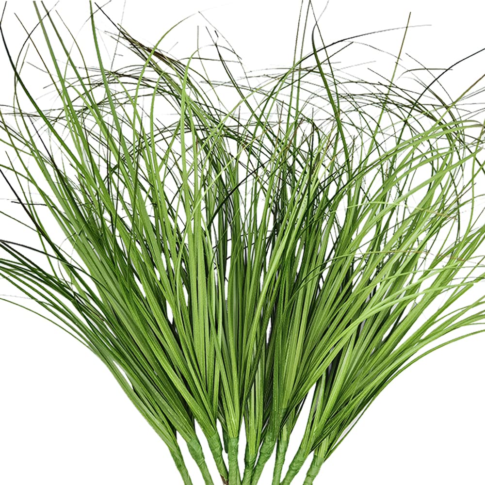 Aisamco Pack of 10 Artificial Plastic Wheat Grass Artificial Plants Fake Plastic Green Shrubs for Indoor Garden Office Window Box Porch Centrepiece Wedding Decoration