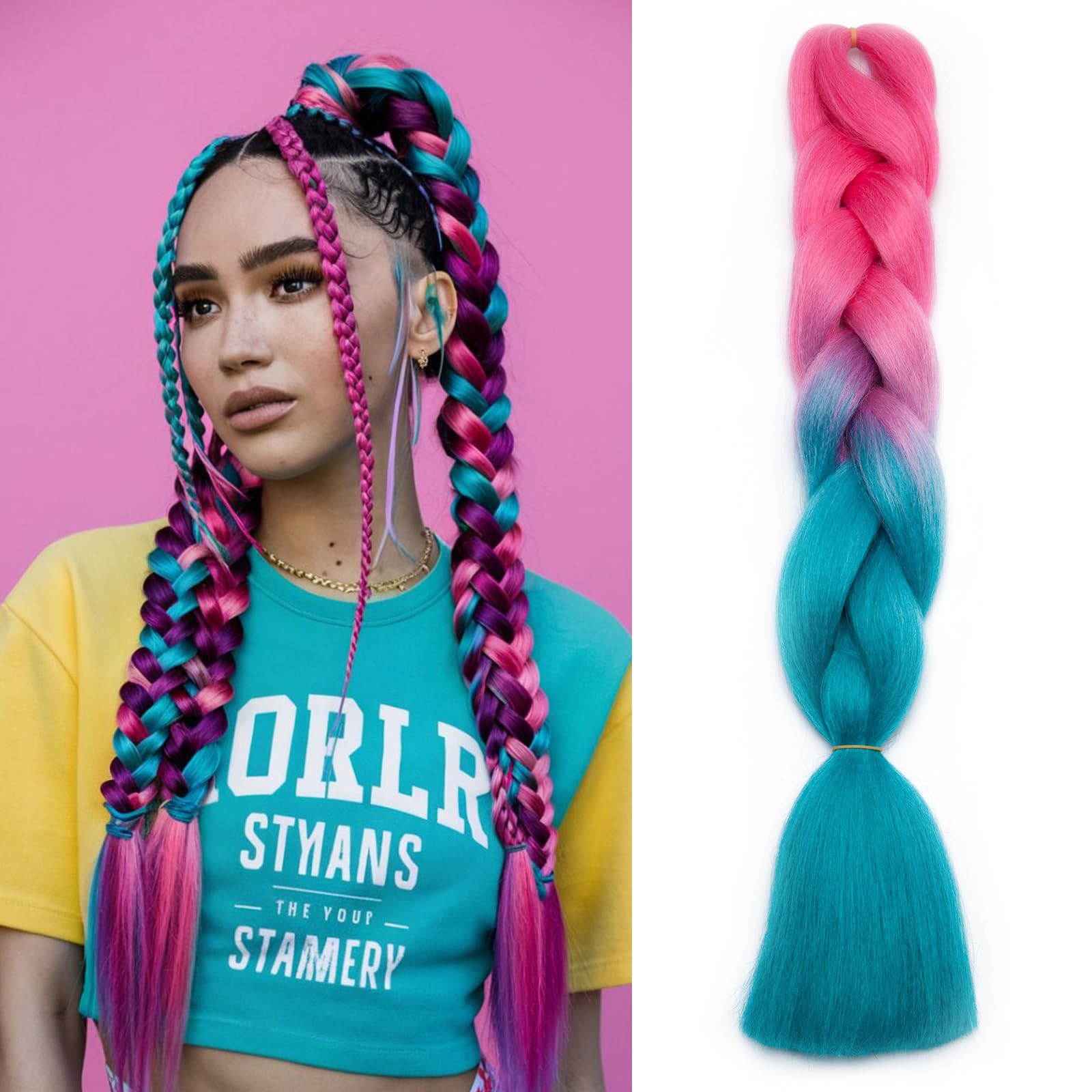 Silk-co Synthetic Hair for Braiding Jumbo Braids Extension 24inch [100g] Afro Braids Crochet Twist Heat Resistant [Peach-Ice Blue] — image 1