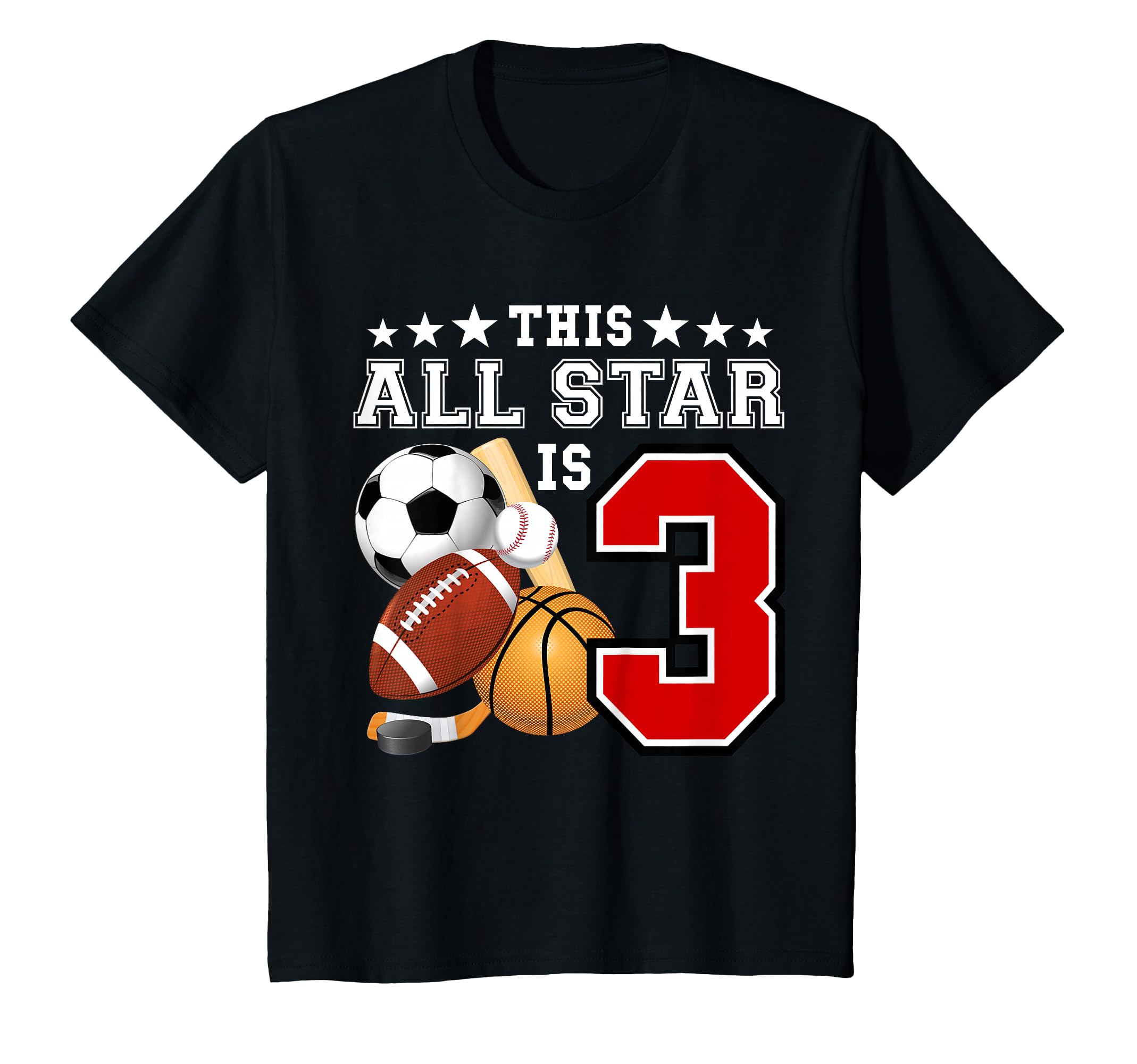 Photo 1 of 3 Year Old Sports Star Birthday Party All Sport 3rd Gift T-Shirt
