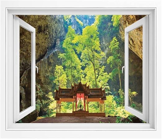 Amazon 自然の洞窟の装飾 絵画風 Pvc壁紙ポスター 150x1 Cm 崖の間に潜んでいるパビリオン ポスター ステッカー 壁紙風景画 壁飾り 絵自然の中の信仰の発見 ウォールステッカー オンライン通販