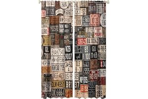 GoDazzling USA Car Blackout Curtains Window, Retro Art Auto Car License Plates Window Drapes, for Home Decoration Suitable for Living Room Bedroom 42x63in 2 Panels