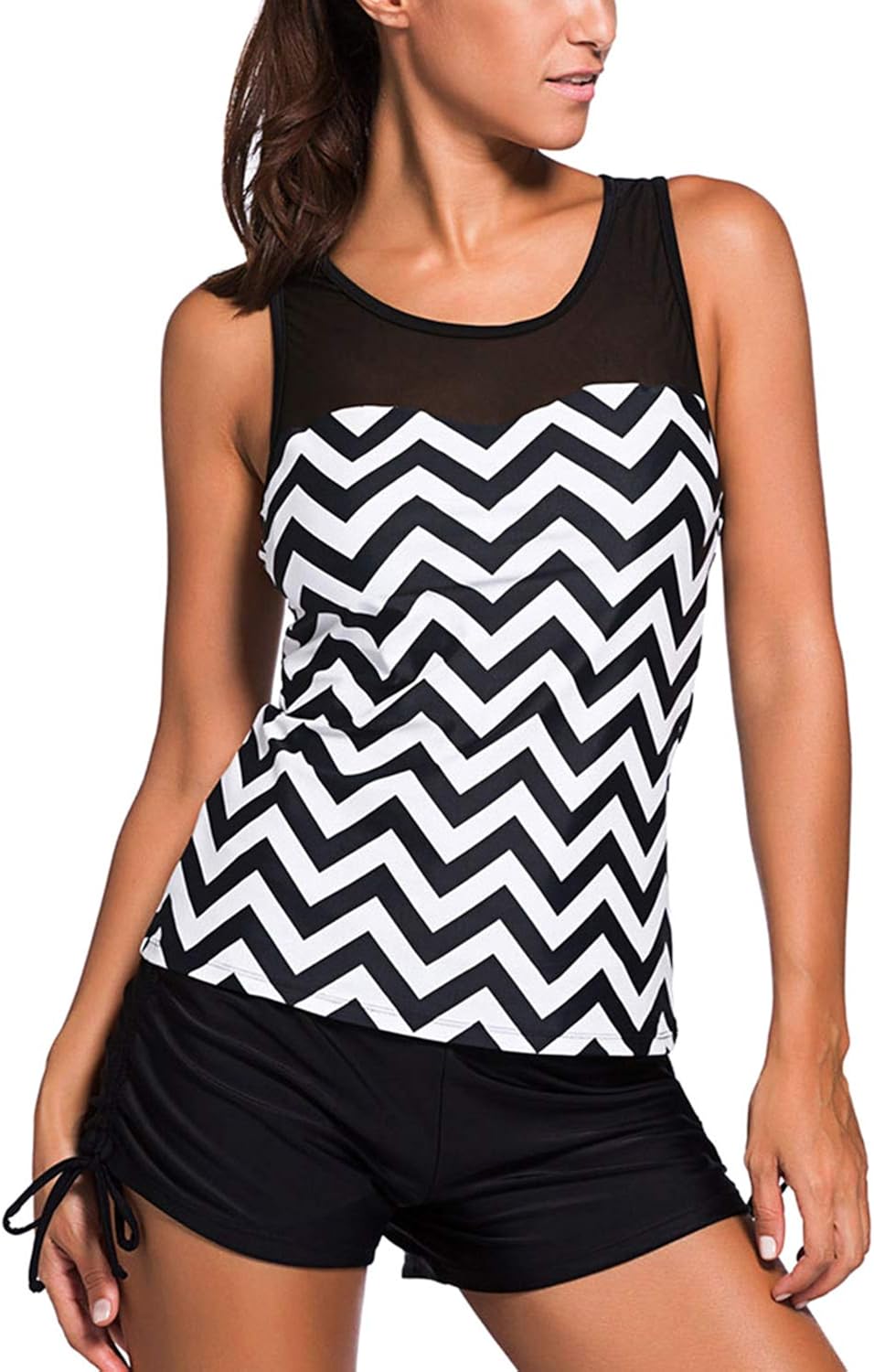 FUTURINO Damen Tankini Sportlich BikiniSet Push up mit Hotpants