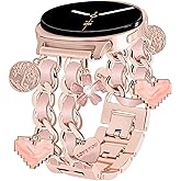 HAYONLIY Stylish Metal Bands Compatible with Samsung Galaxy Watch 8 40mm 44mm/Galaxy Watch 8 Classic 46mm,Adjustable Double Chain Strap with Decorative Charms Accessories for Women
