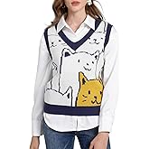 Yimoon Womens Cat Sweater Vest V Neck Y2k Graphic Knit Vest Cute Sleeveless Knitted Pullover Tops