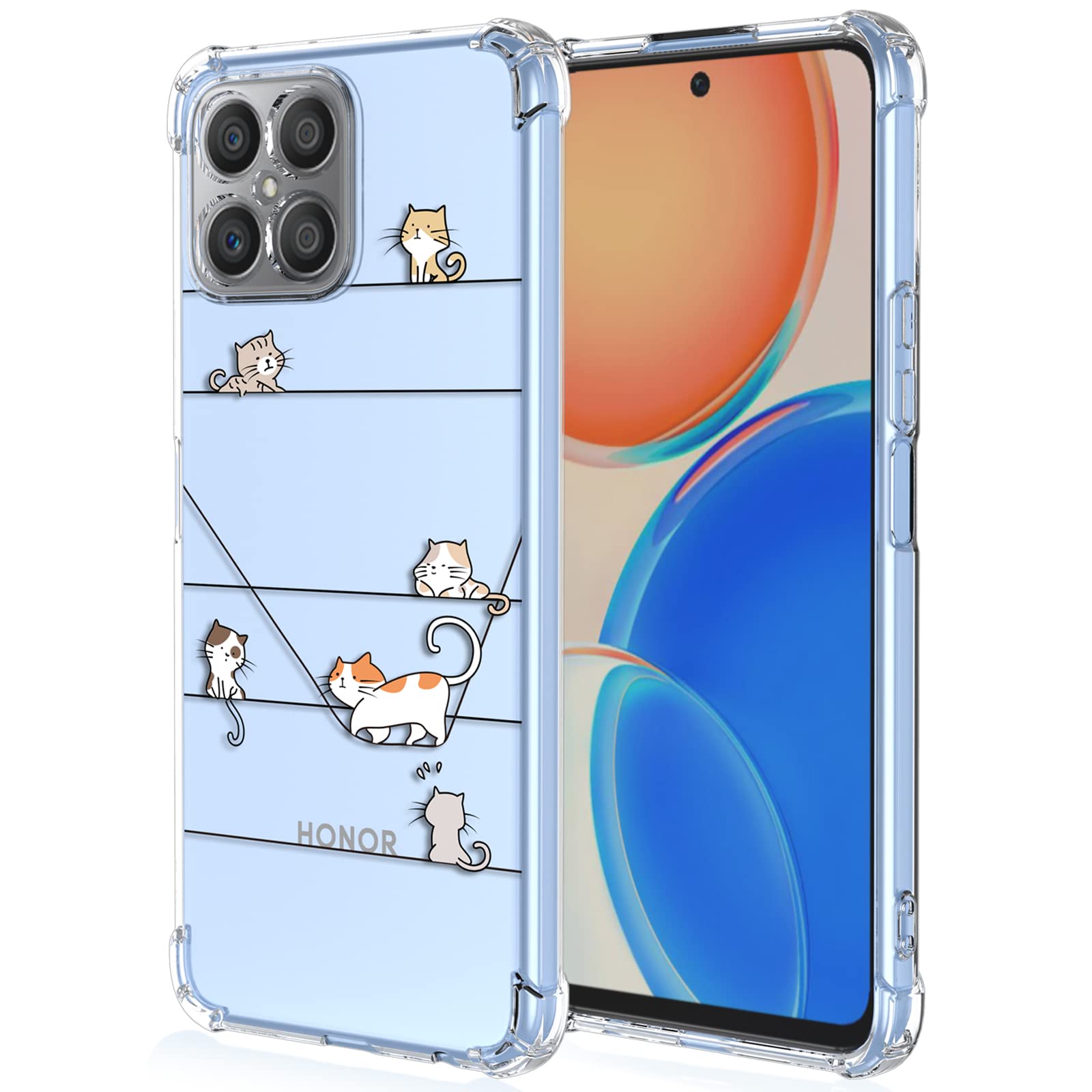 XINYEXIN Case for Honor X8, Painting Flower Pattern Clear Case Soft TPU Silicone Case Slim Shockproof Bumper Girl Women Phone Cover - Kitten — image 1