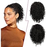 PEACOCO Cheer Ponytail Hair Piece, Cheer Hair Piece Curly 12 Inch Drawstring Ponytail Extension Synthetic Short Afro Puff Kinky Curly Ponytail for Women (Black Brown)