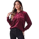 Allegra K Women's Velvet Shirt Long Sleeve Winter Button Down Casual Tops