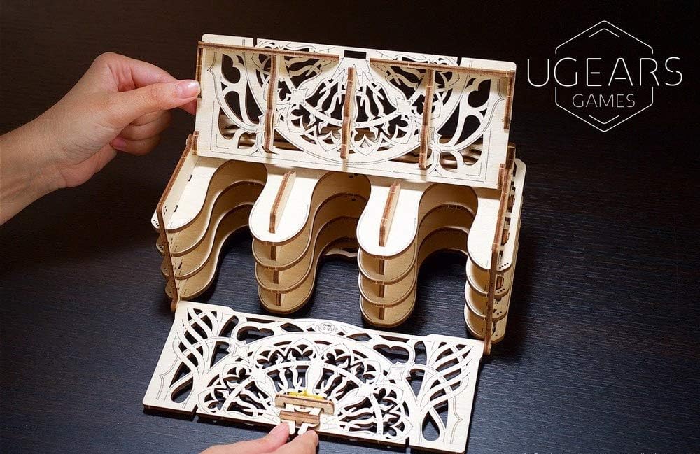 UGEARS 70068 3D Model Kit Board Games Card Holder Wooden Card Holder for 12 Card Packages Wooden Kit Card Games for Adults Model Making Set Game Accessories - Image 5