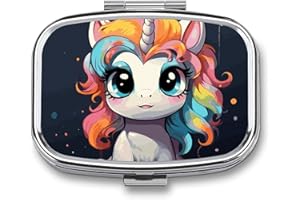 Colorful Horse Pill Box 2 Compartment Waterproof Pill Case with Mirror Portable for Purse Pocket Daily Medicine Vitamin Organ