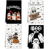 Zeptrix 4 Pcs Halloween Kitchen Towels Funny Hand Towels for Bathroom | 16x24 Inch Spooky Boo Ghost Dish Cloths Pumpkin Bat Ghost Halloween Bathroom Decortions Housewarming Gift for Home Wall Decor