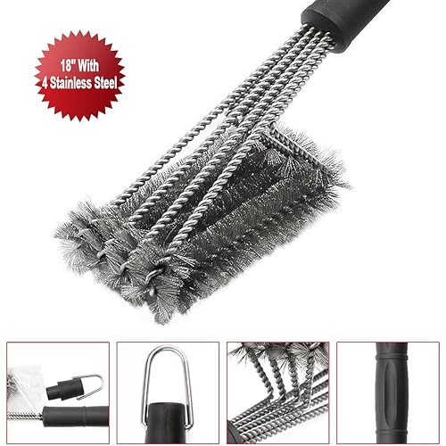 PePeng 18" Triangle Metal BBQ Grill Cleaning Brush, Heavy Duty 3Branch