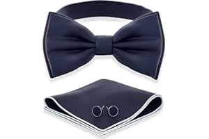 Adam Young Men's Bow Ties with Handkerchief & Cufflinks Pre-Tied Style Formal Satin Classic Bowtie for Tuxedo Faux Silk
