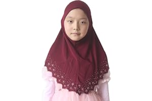 Girls Hijab with Rhinestones – Sparkly Non-Slip Amira Scarf for Kids, for Daily Prayer, School, Ramadan & Eid (Ages 4-12), Wi