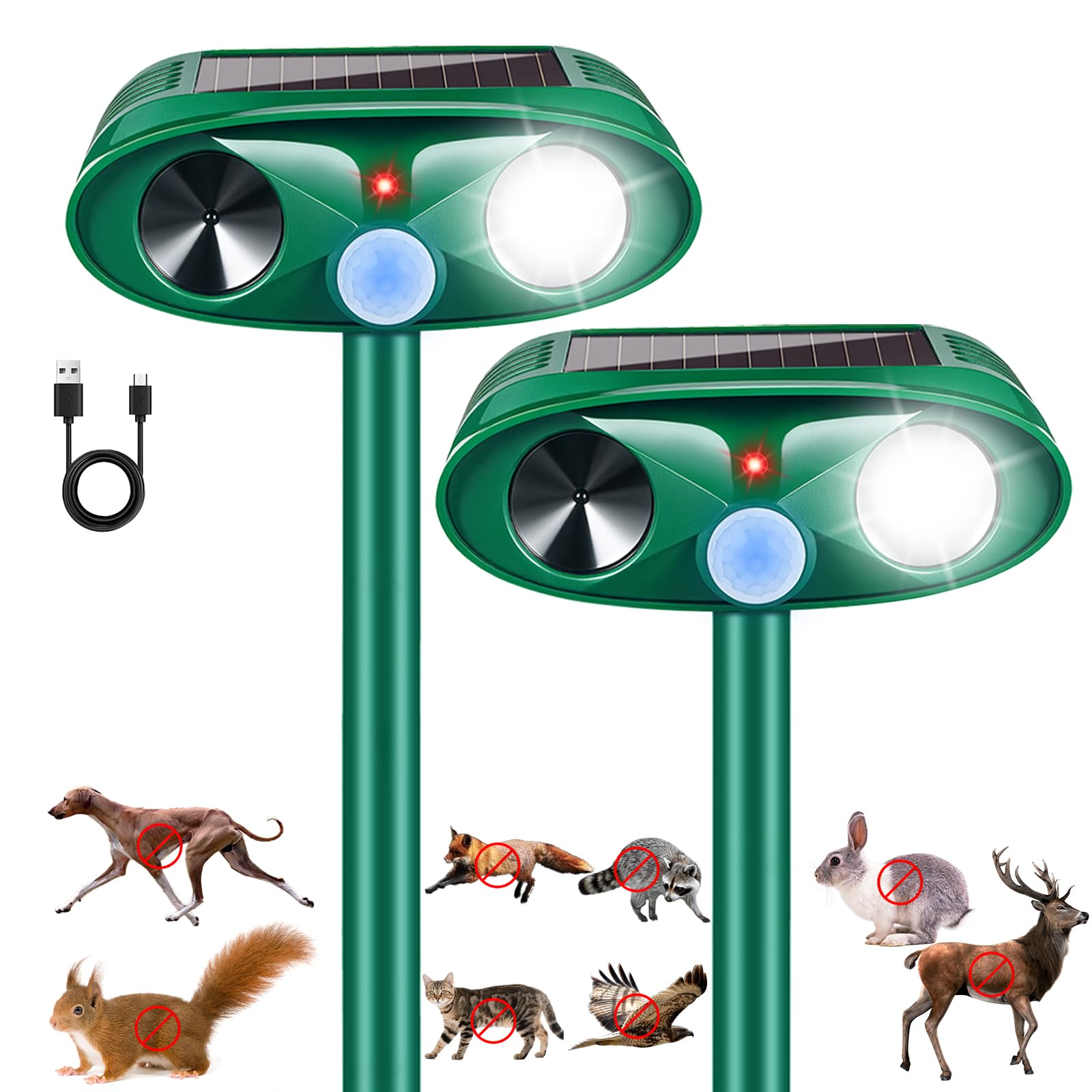 Photo 1 of 2 Pack 2025 Squirrel Fortress Pro Solar Ultrasonic Animal Repellent Outdoor, Deer Repeller with Motion Sensor & Flash Light, Waterproof Dog Skunk Raccoon Rabbit Cat Deterrent for Yard Farm