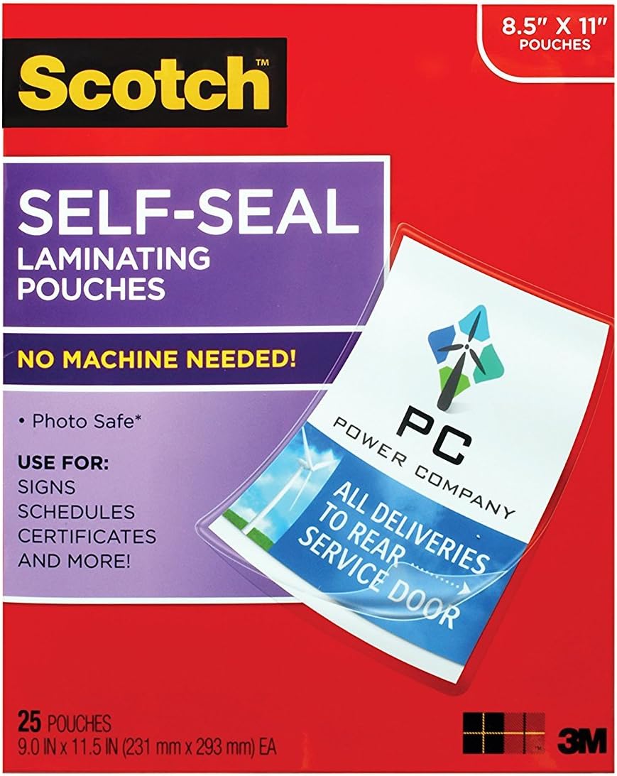 Scotch Self-Sealing Laminating Pouches, 25 Sheets, 9.0 in x 11.5 in, Gloss Finish Letter Size (LS854-25G-WM) 2 Pack