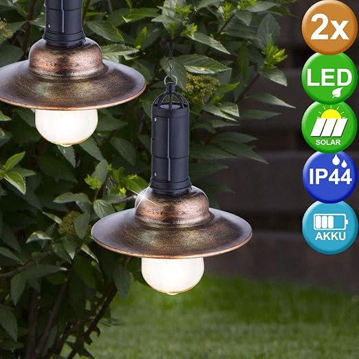 2er Set LED Solar Decken Pendel Lampen Landhaus Stil Terrassen Garten