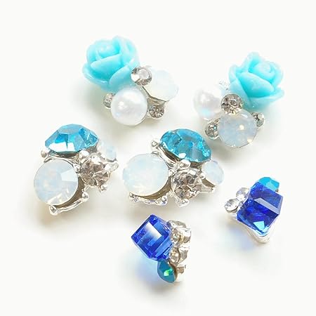 Amazon 手作り工房 My Mama ビジュー デコパーツ 各6個入り アクセサリーパーツ イヤリング セット ピアス ブルー ビーズ ストーン 通販