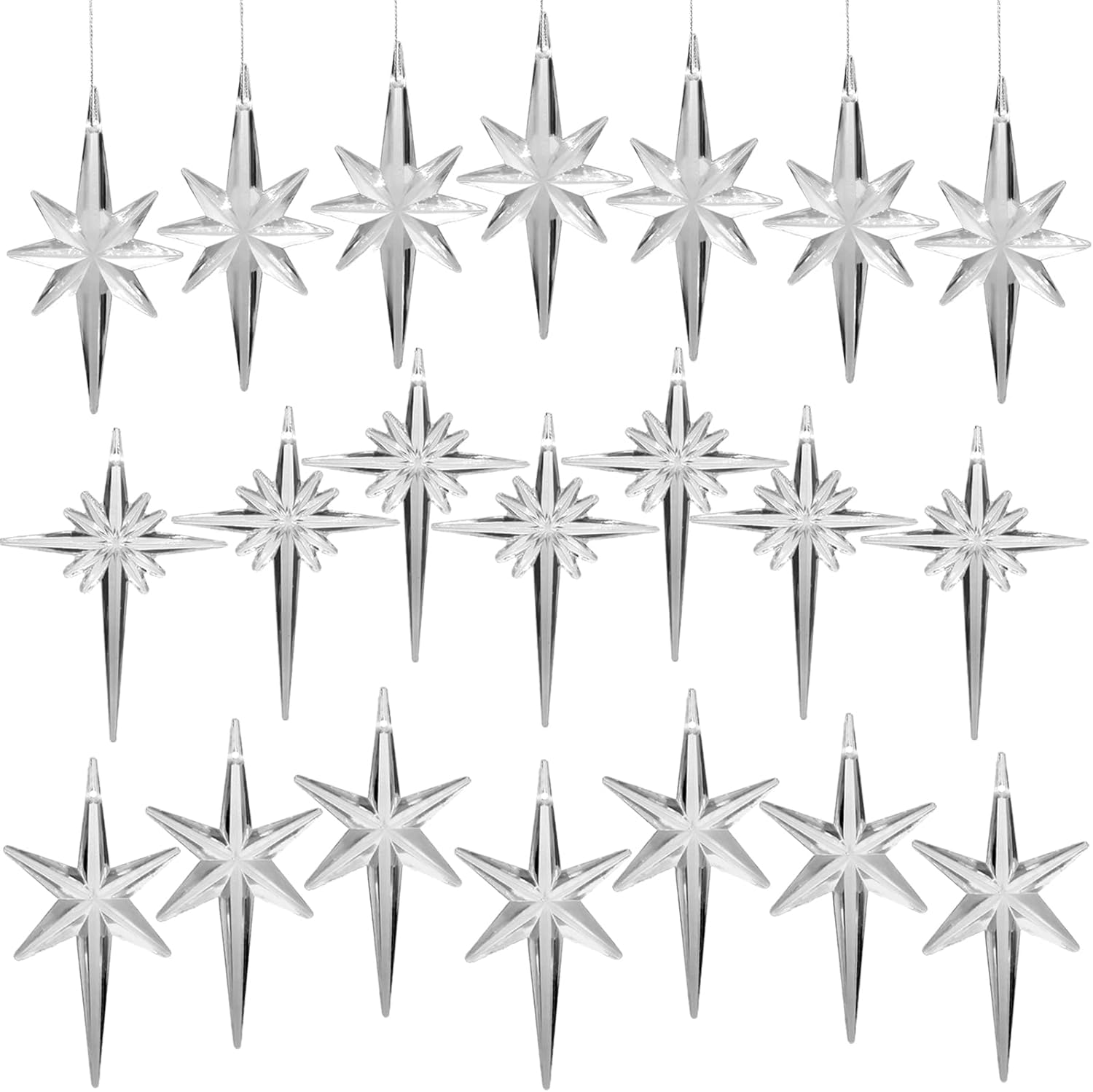 Tree Toppers - 21Pack Star Topper Ornaments for Replacement Ceramic Christmas Tree - Clear White Plastic Modern Stars Hanging Decor Accessories