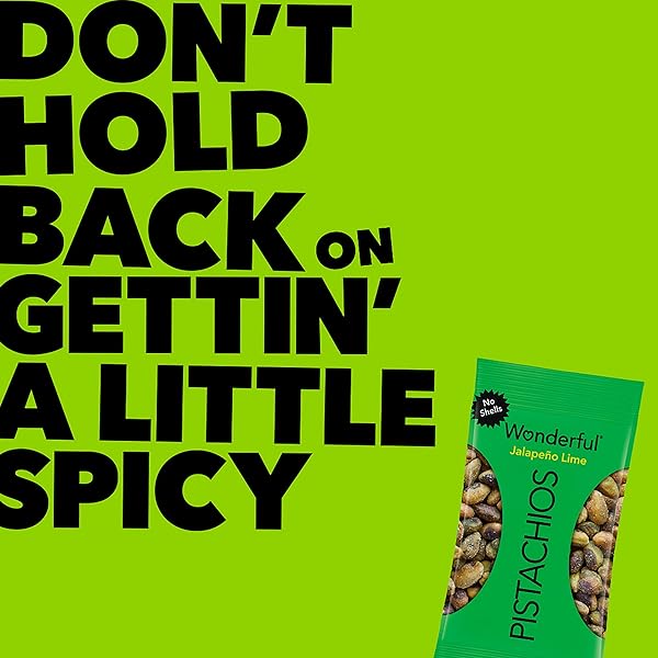 WONDERFUL PISTACHIOS NO SHELLS, JALAPEÑO LIME NUTS, 0.75 OUNCE BAGS (PACK OF 14), PROTEIN SNACKS, GLUTEN FREE, ON-THE-GO, INDIVIDUALLY WRAPPED SNACKS, PANTRY STAPLES