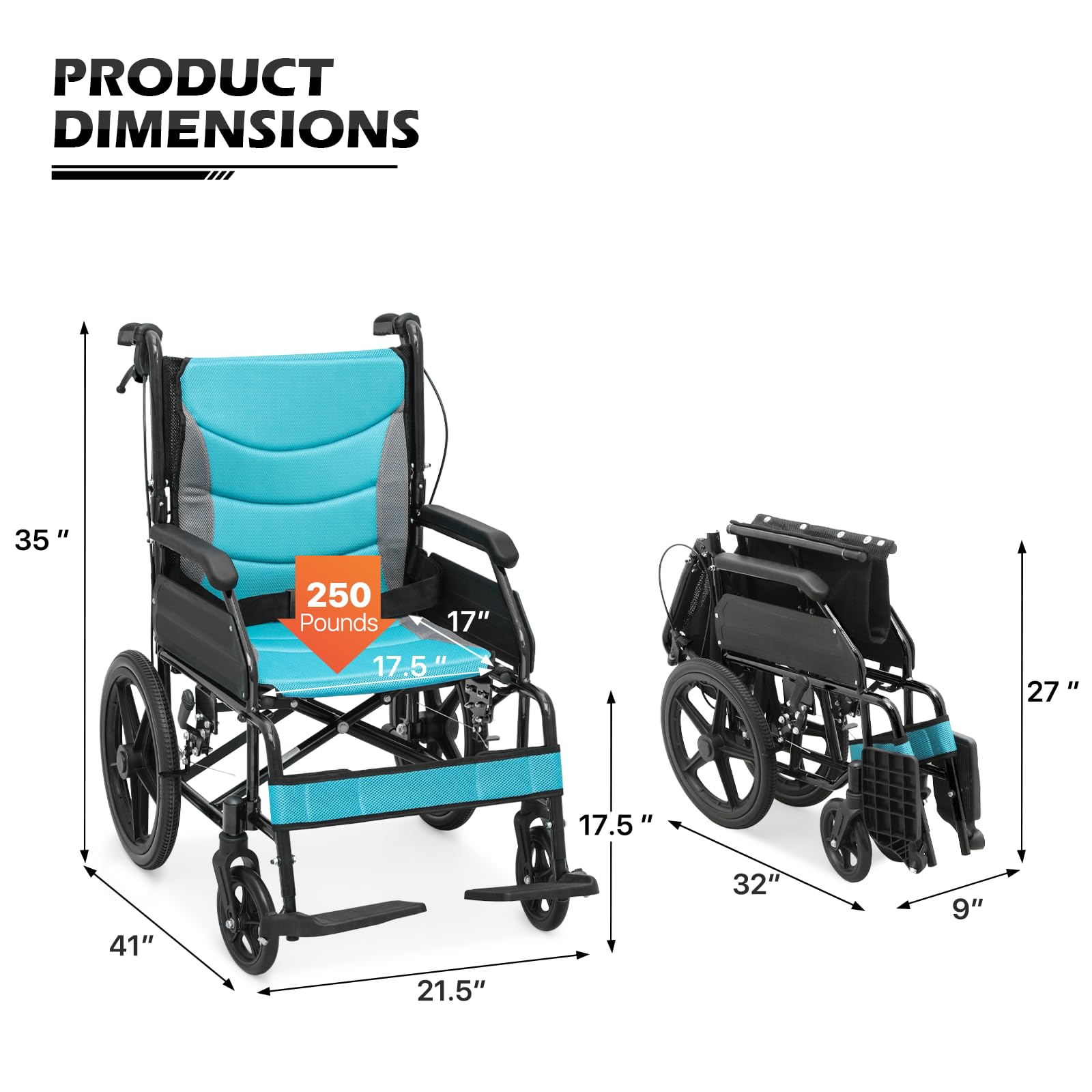 monicare Wheel Chair for Adults with Swing-Away Footrest and Loop-Lock Handbrakes 17.5 inch Seat Wheel Chair 15