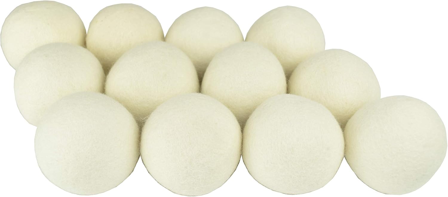 SnugPad XL Size Wool Dryer Balls Natural Fabric Softener & 100% Organic Premium New Zealand Wool, Reduce Wrinkles & Save Time, Baby Safe & Hypoallergenic, White 12-Count