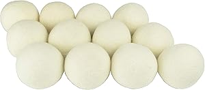 SnugPad XL Size Wool Dryer Balls Natural Fabric Softener & 100% Organic Premium New Zealand Wool, Reduce Wrinkles & Save Time, Baby Safe & Hypoallergenic, White 12-Count