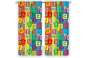 YCNESS Kids Educational Curtains ABC Alphabet Colorful Rainbow Balloon for Nursery Bedroom Playtime Shapes Learning Thermal Insulated Window Treatments Playroom Drapes 2 Panels Drapes 42x45 Inch