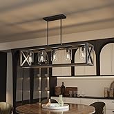 Espird Farmhouse Dining Room Light Fixture - 5 Light Matte Black Rectangle Light Fixture with Adjustable Height & Thickened M
