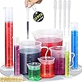 moveland Upgraded Plastic Graduated Cylinder and Plastic Beakers Set - Graduated Cylinder 10ml 25ml 50ml 100ml, Beakers 50ml 100ml 250ml 500ml 1000ml, 5 Pcs Pipettes, Ideal for DIY and Science Lab