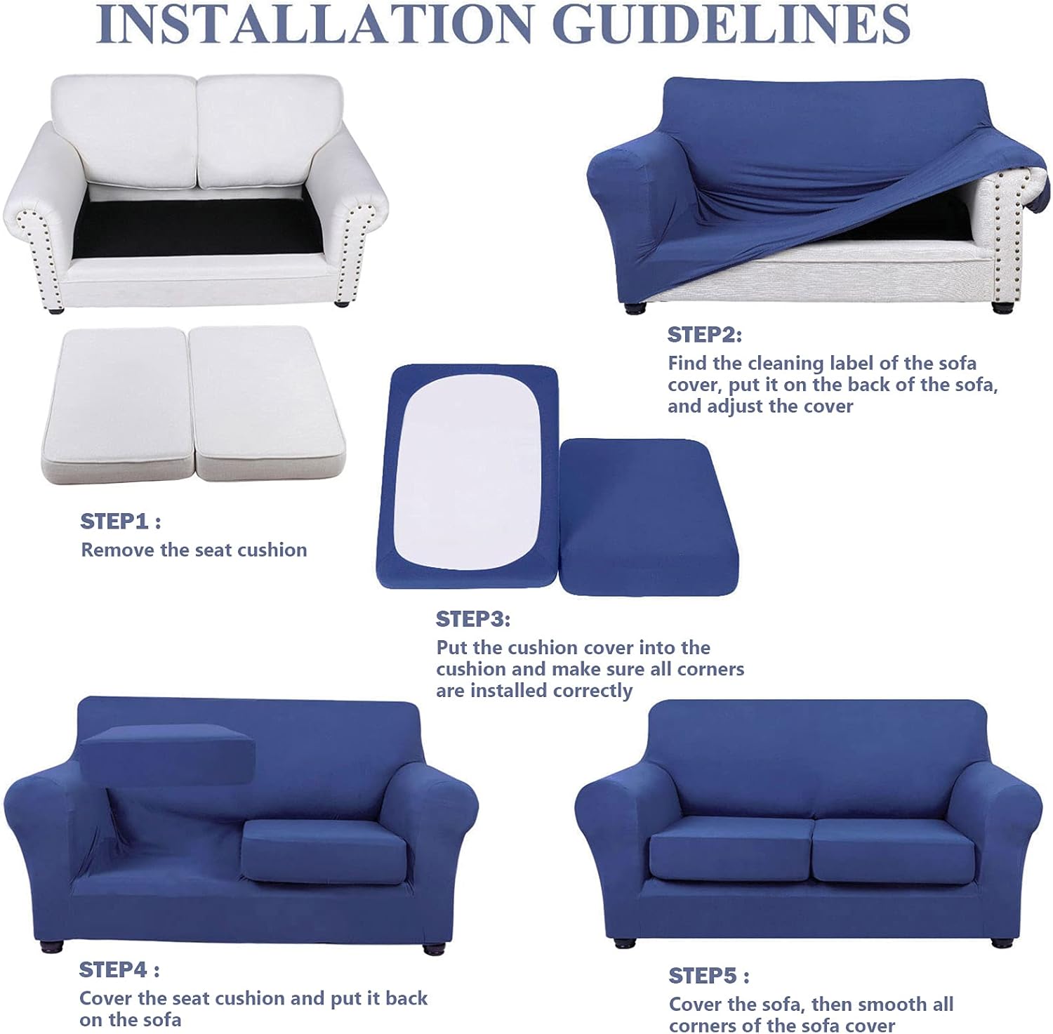 hyha 2 Piece Stretch Chair Covers for Living Room - Soft Armchair Slipcovers for Separate Cushion Covers, Washable Furniture Covers, Chair Slipcover with Elastic Bottom for Pets (Armchair, Navy): Kitchen & Dining