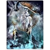 60" x 80" Blanket Comfort Cozy Soft Warm Throw One Sides Bidding Dreamcatcher Cool Wolf Howling Moon Animal
