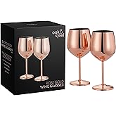 Oak & Steel - 2 Rose Gold Stainless Steel Wine Glasses (18 Oz) Unbreakable Metal Wine Glasses, Wine Goblets with Gift Box for House Warming, Valentines, Anniversary