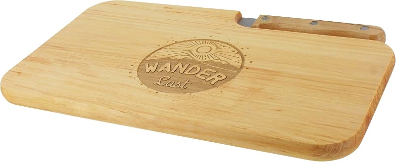 | Brotzeitbrett Holz mit Gravur “Wanderlust” & Messer | 26 x 15 cm | Frühstücksbrettchen Holz Schneidebrett Jausenbrett | Geschenk für Wanderer und Bergfreunde zum Vatertag — Foto 3 von 8