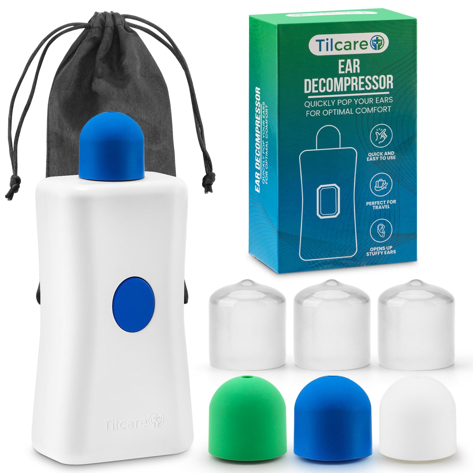 Photo 1 of Ear Pressure Relief Device by Tilcare - Equalizing Ear Popping for Flying, Swimming, Diving, Cold and Allergy Discomfort - Comes with a Portable Protective Pouch and 3 Tips