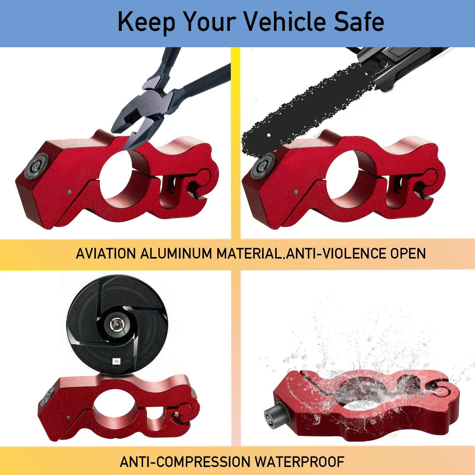 Motorcycle Locks Anti Theft: CNC Heavy Duty Handlebar Throttle Grip Brake Lever Security Motorcycle Lock Universal for Dirt Bike Moped Scooter Motorbike, ATV Alarm Accessories (Red)