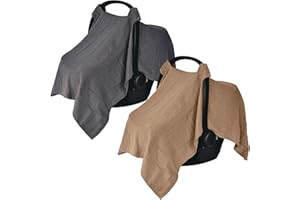 Huxie Car Seat Cover Baby - Organic Cotton - Carseat Covers Baby - Carseat Cover - Car Seat Canopy - Carseat Canopy - 100% Muslin Cotton, 43" x 32" 2-Pack (Soft Grey/Natural)
